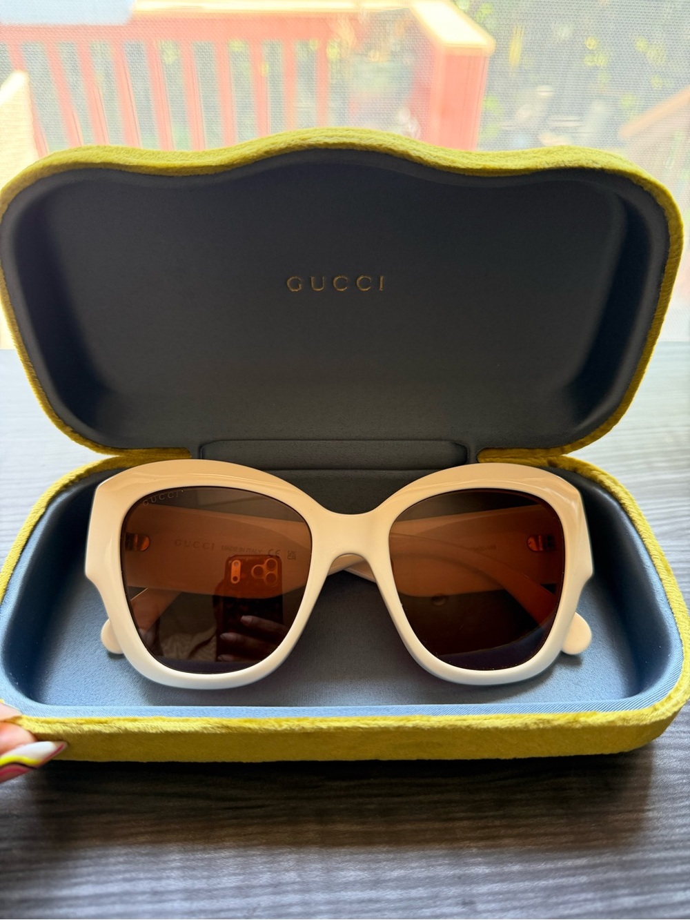 Gucci Cream Frame Sunglasses with Brown Lenses